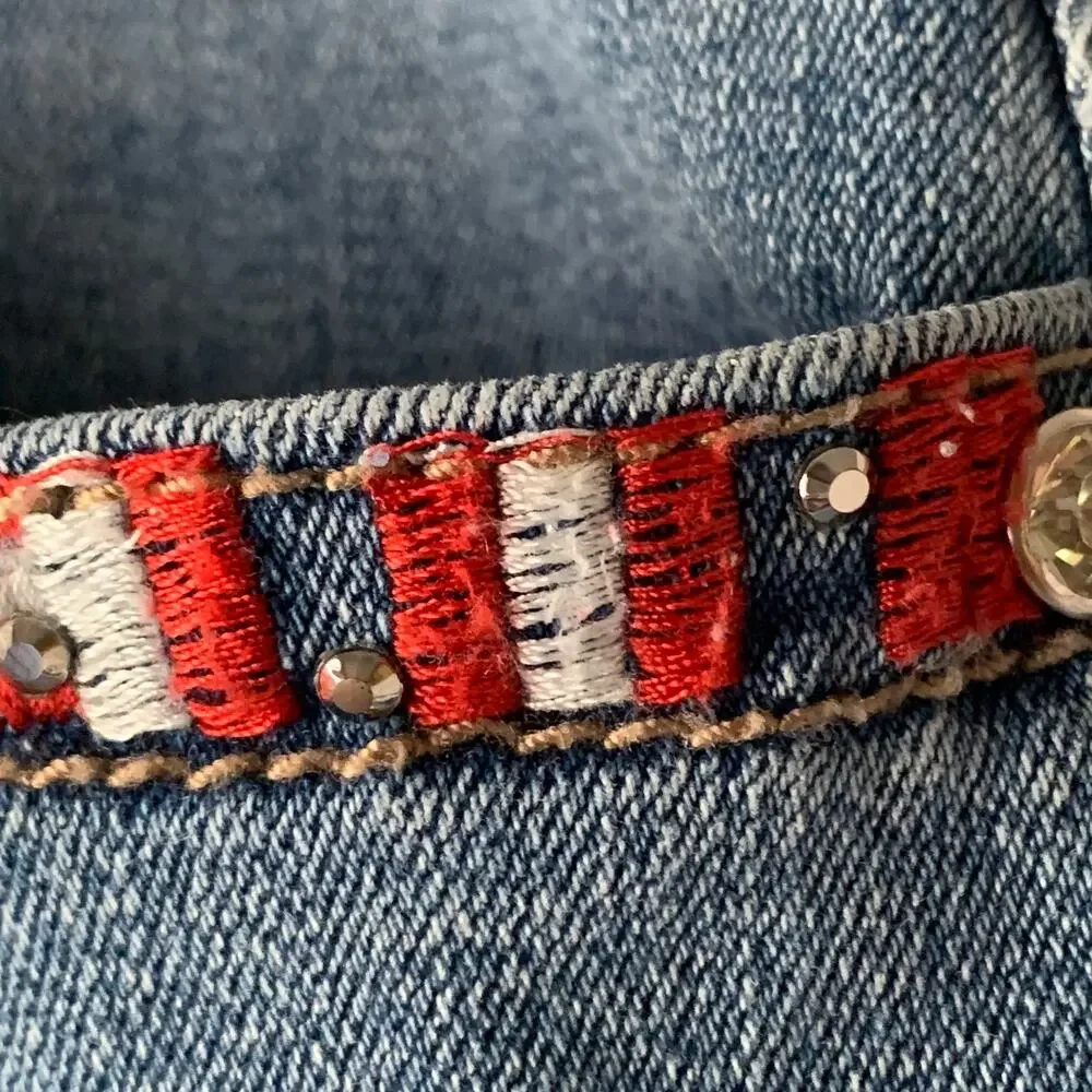 Earl Jeans Bermuda Denim Jean Shorts Patriotic Flag Embellishments Size 12